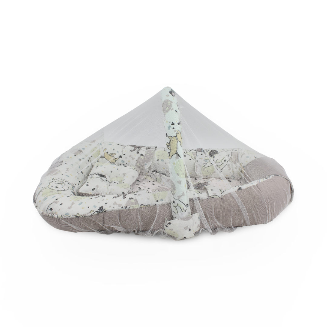 Cotton Baby Nest – Beige with Dalmation Print