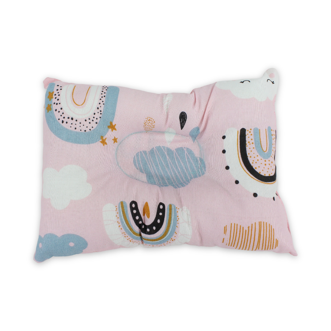 Cotton Small Pillow – Pink with Rainbow Print - Baby Essentials - Kiddy