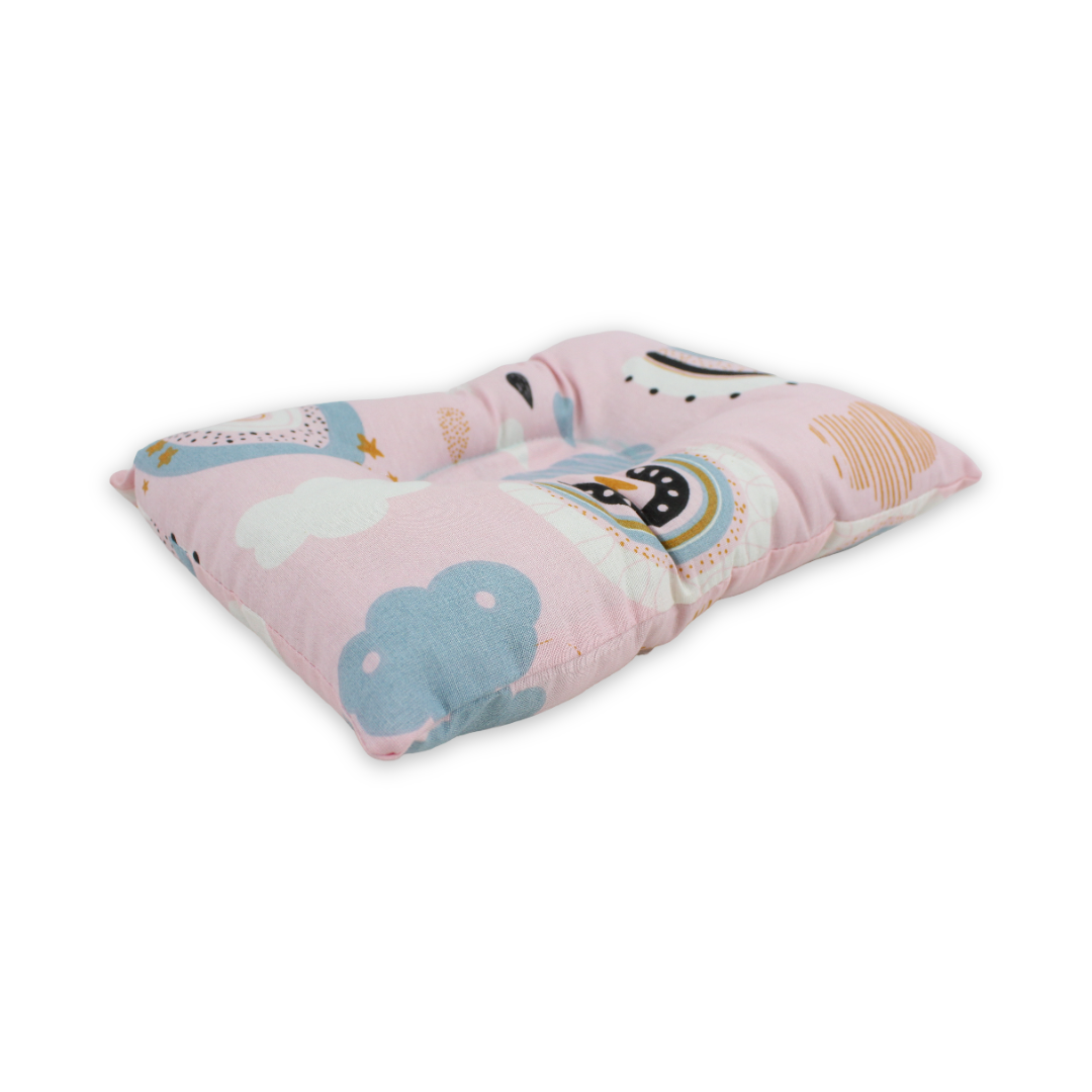 Cotton Small Pillow – Pink with Rainbow Print