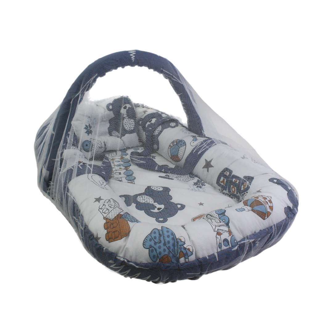 Kiddy Cotton Baby Nest – Navy with Bear Print - Baby Essentials