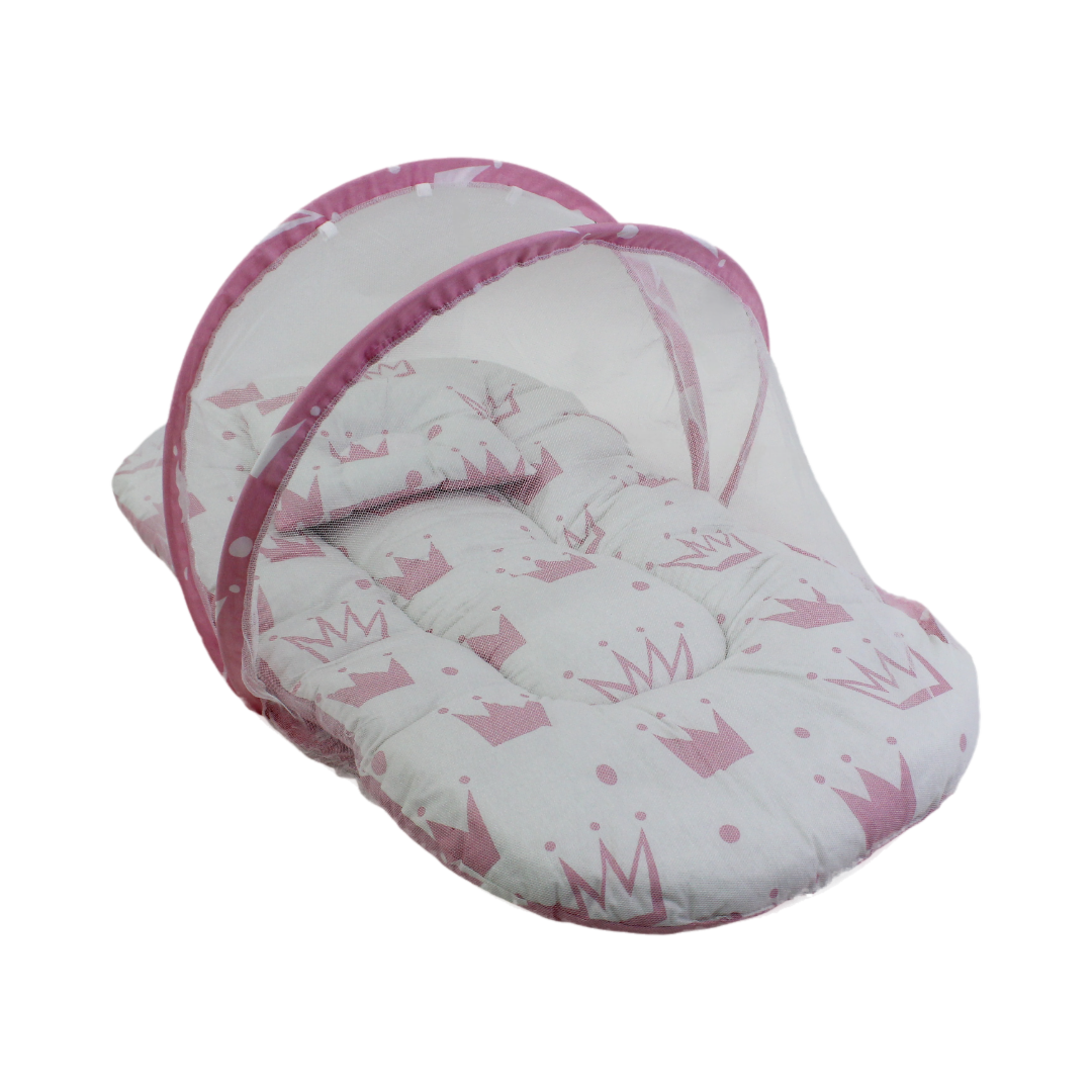 Kiddy Cotton Mosquito Net – Off-White with Crowns Print - Baby Essentials