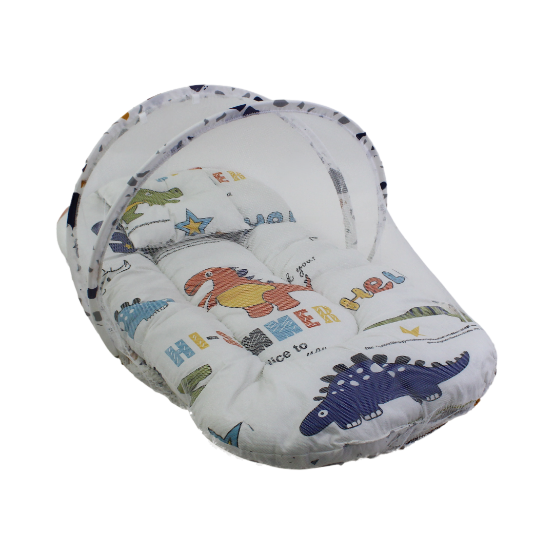 Kiddy Cotton Mosquito Net – Off-White with Dino Print - Baby Essentials
