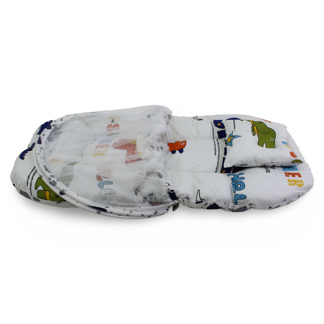 Kiddy Cotton Mosquito Net – Off-White with Dino Print