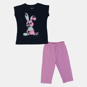 Girls Cotton Pajama Set - Cute Bunny Print