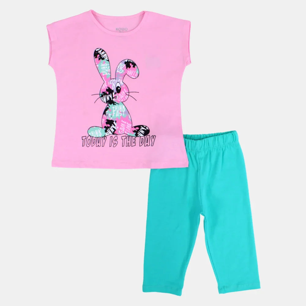 Girls Cotton Pajama Set - Cute Bunny Print