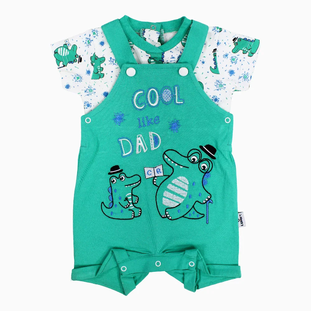 Baby Boys Cotton Romper – Green with Crocodile Design