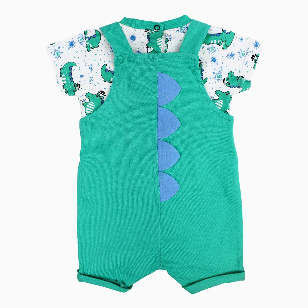 Baby Boys Cotton Romper – Green with Crocodile Design