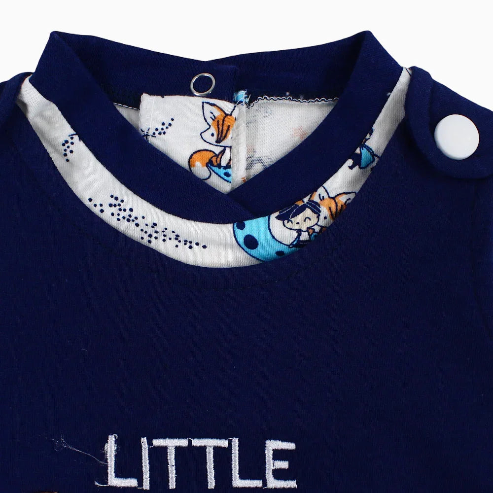 Baby Boys Cotton Romper – Navy with Little Fox Design