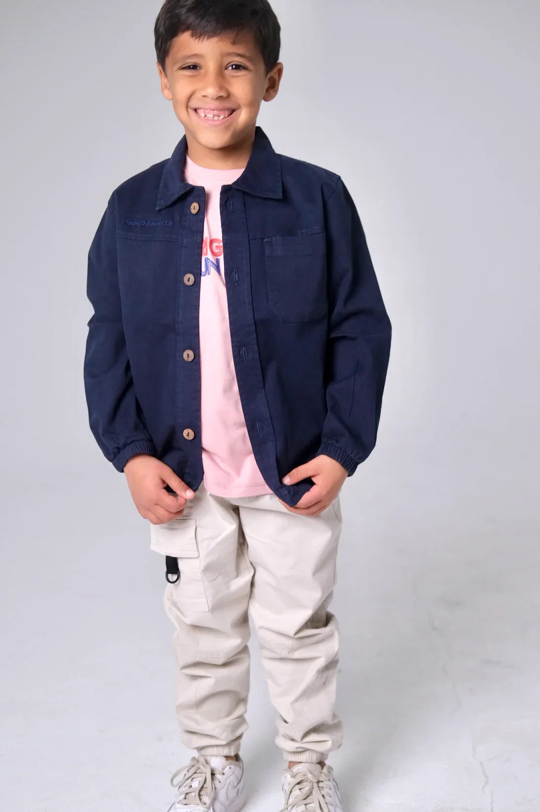 Unisex Kids "Playing Outdoors Club" Gabardine Shirt – Navy