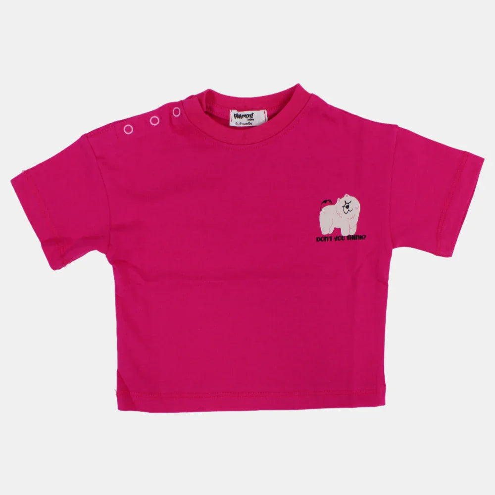 Unisex Baby Fuchsia "Don’t You Think" Cotton T-Shirt