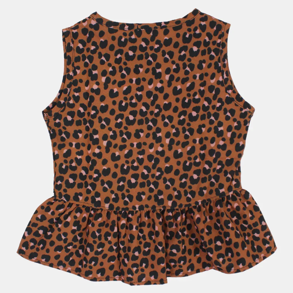 Girls Sleeveless Blouse – Brown Leopard Print
