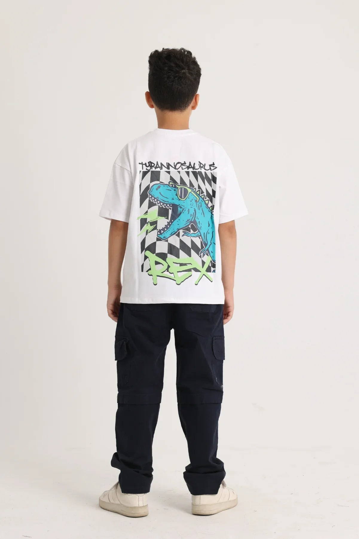 Unisex Cotton Short-Sleeved T-Shirt - White with Dino Print