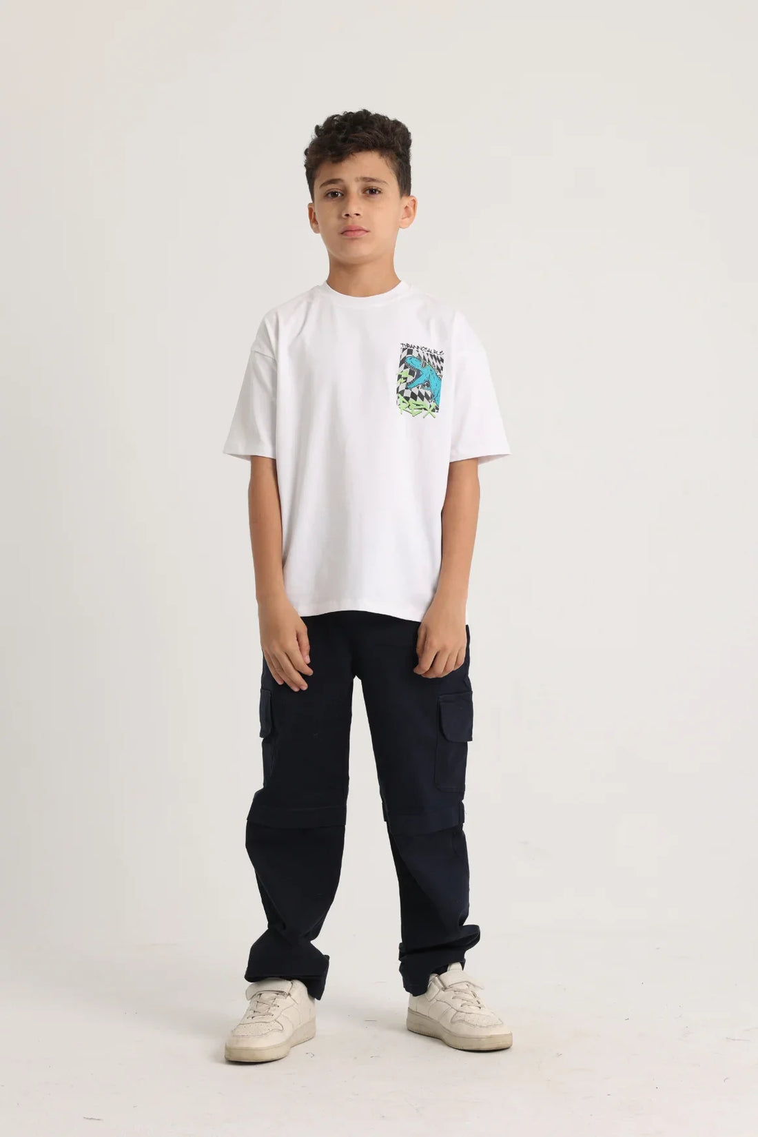 Unisex Cotton Short-Sleeved T-Shirt - White with Dino Print - Clothing - Playmore