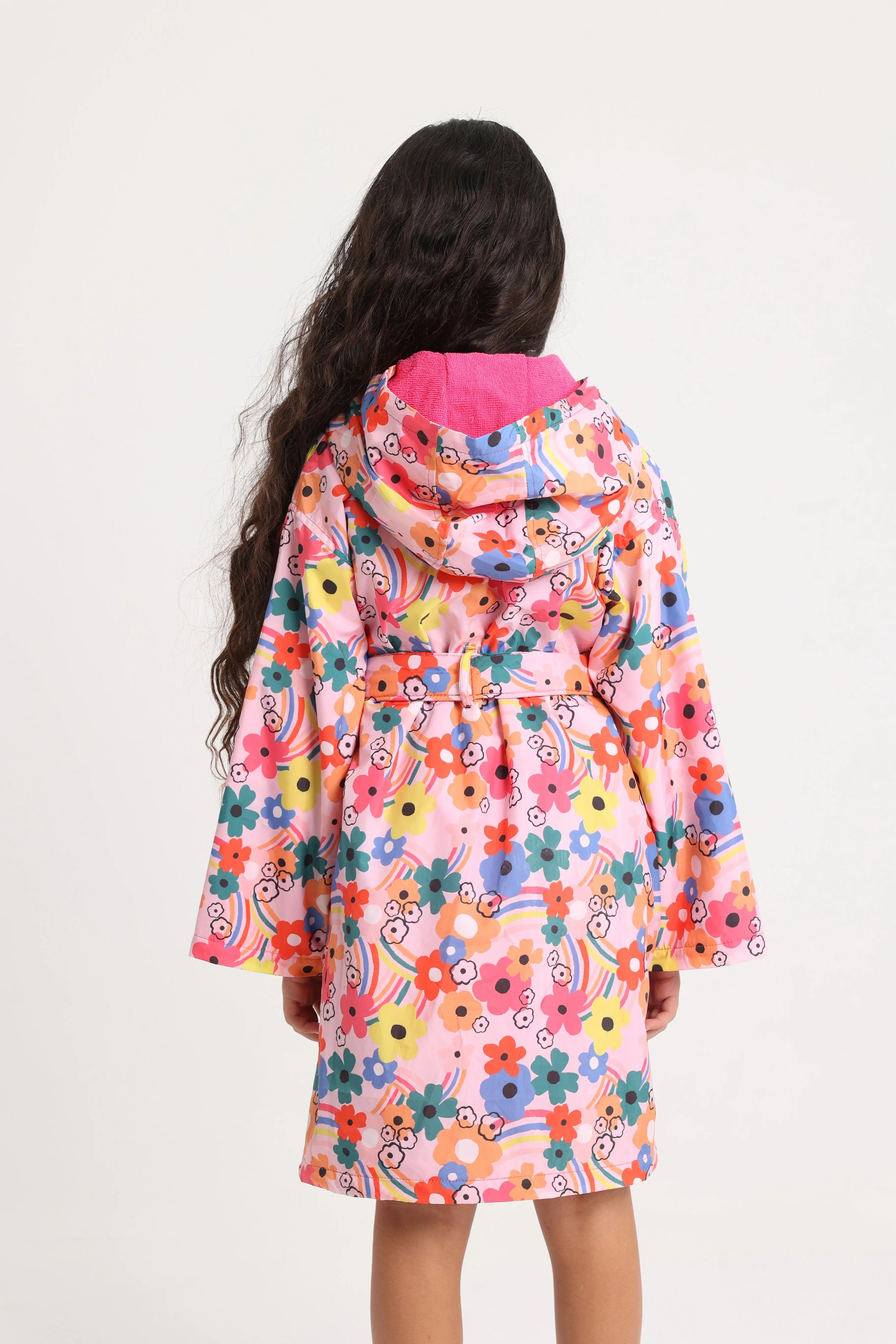 Girls Swim Robe – Pink Flower Print Sleeves