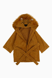 Unisex Plush Swim Robe – Brown with Lion Design