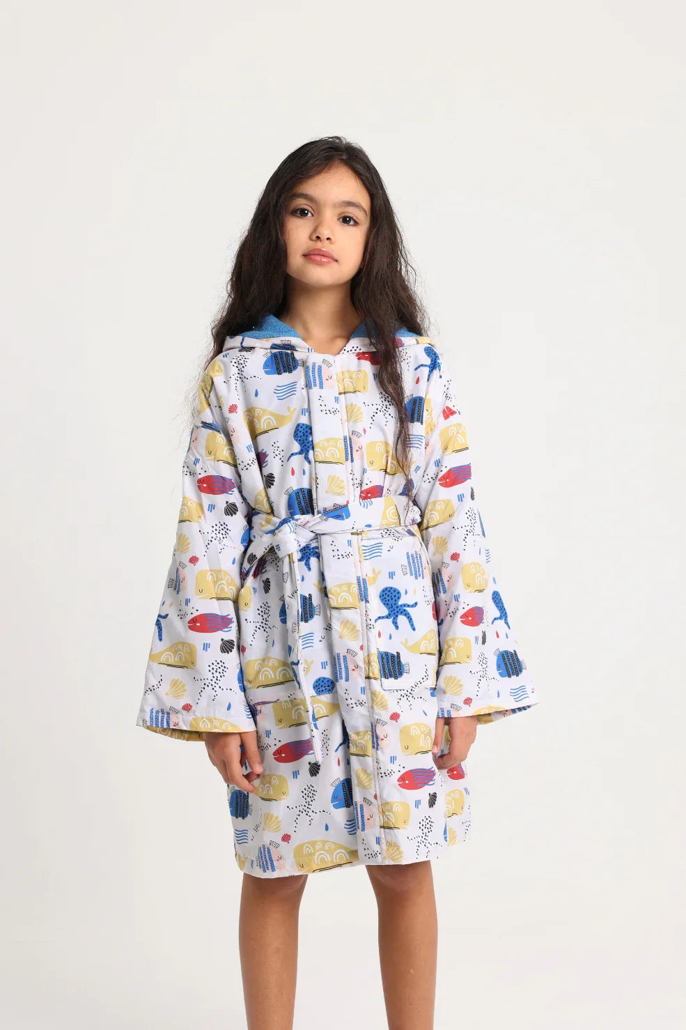 Unisex Swim Robe – Beige with Fish Print