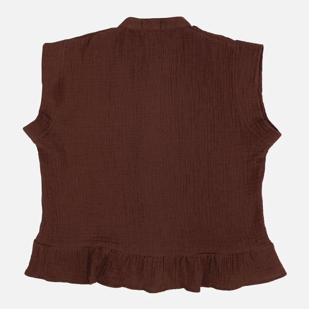 Girls Cotton Blouse – Brown