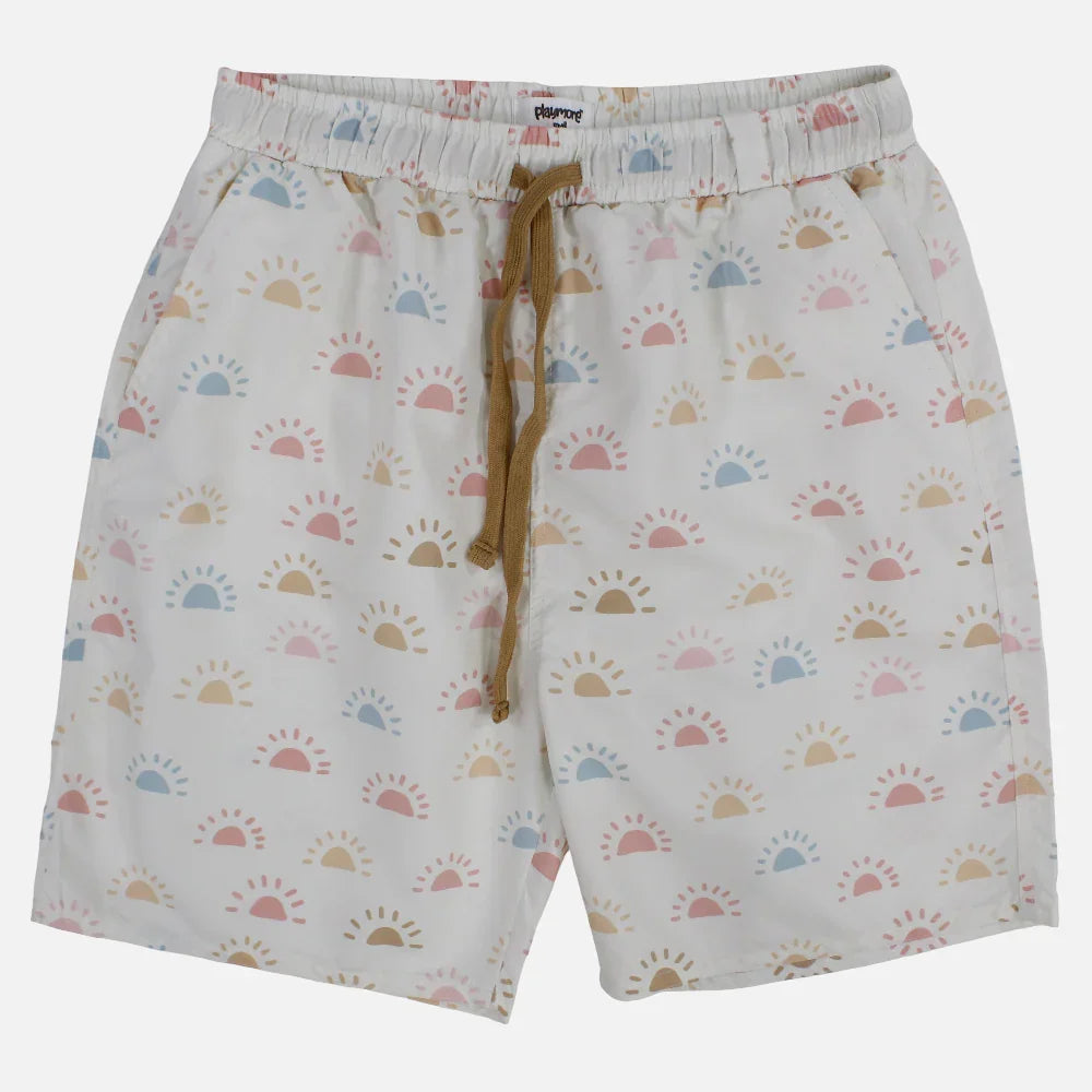 Boys Swimsuit – Off-White with Colorful Suns Print