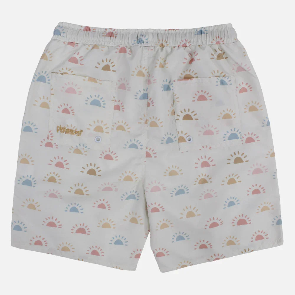 Boys Swimsuit – Off-White with Colorful Suns Print