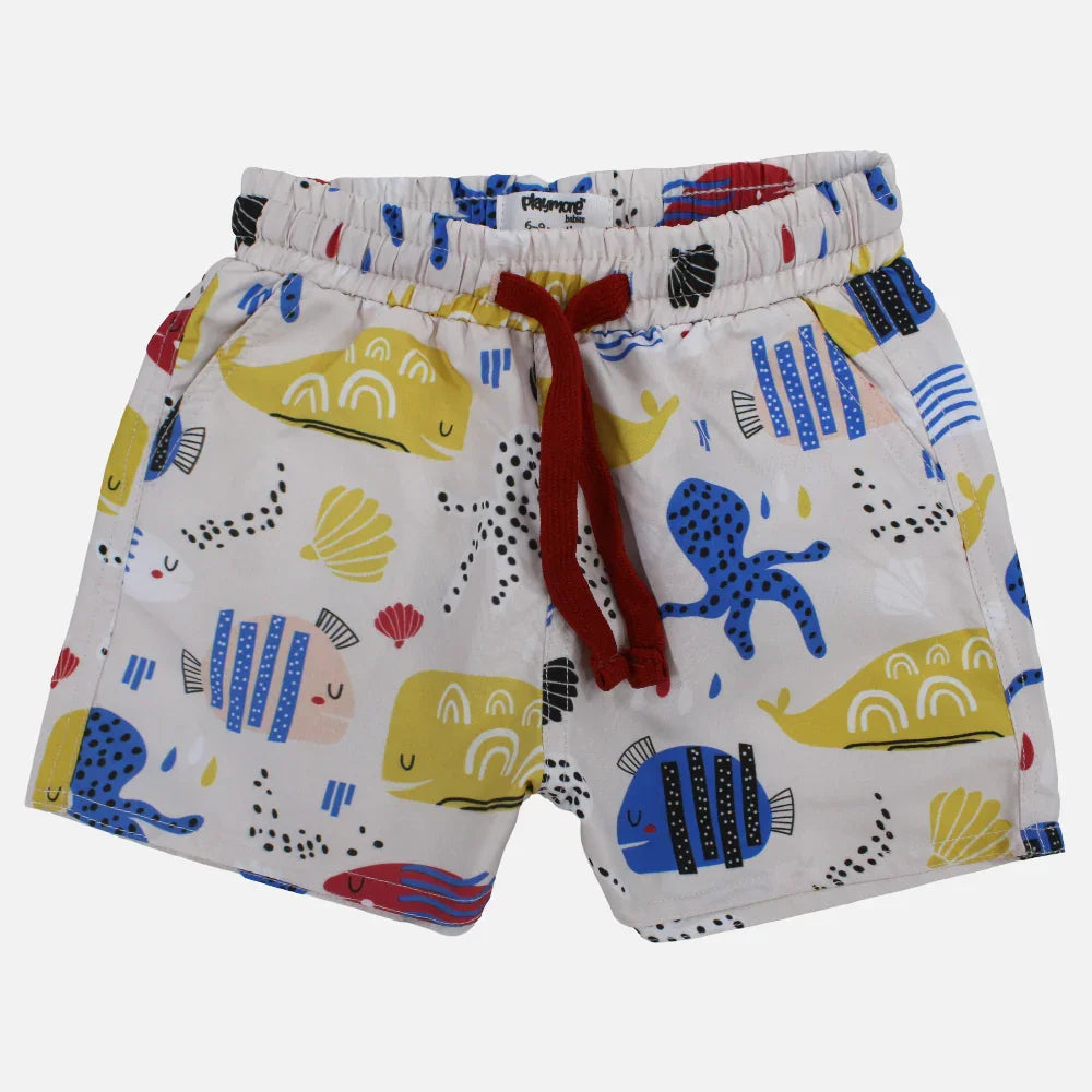 Baby Boys Swimsuit – Beige with Fish Print