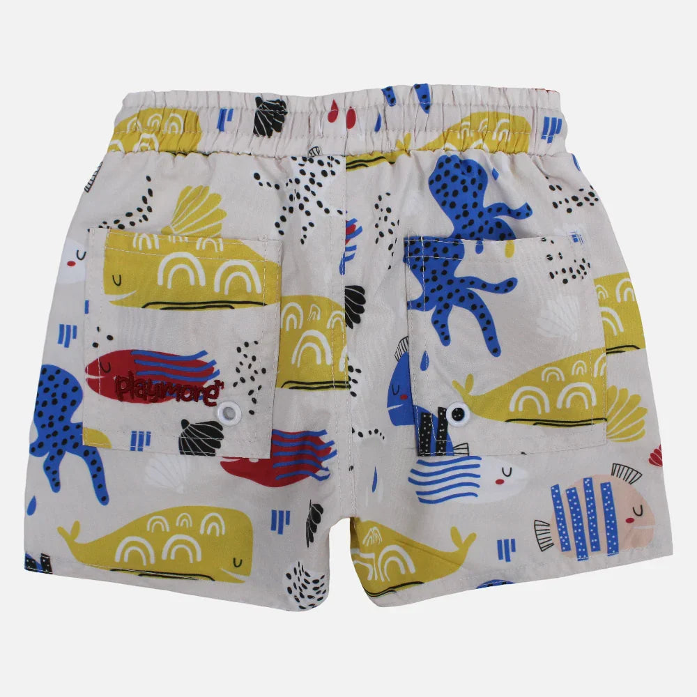 Baby Boys Swimsuit – Beige with Fish Print