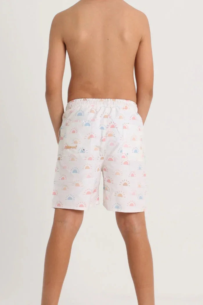 Boys Swimsuit – Off-White with Colorful Suns Print