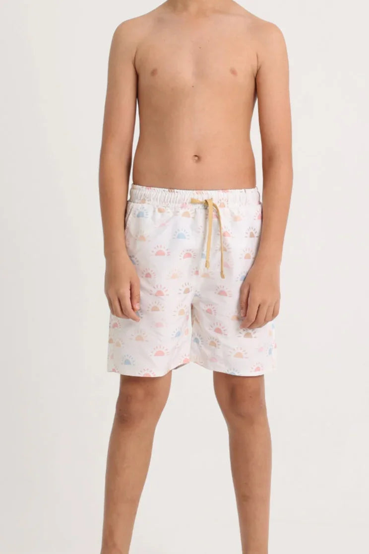 Boys Swimsuit – Off-White with Colorful Suns Print