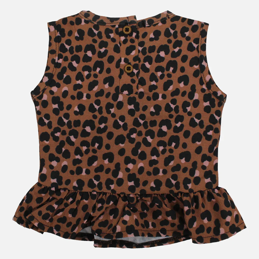 Baby Girls Blouse - Brown Leopard Print
