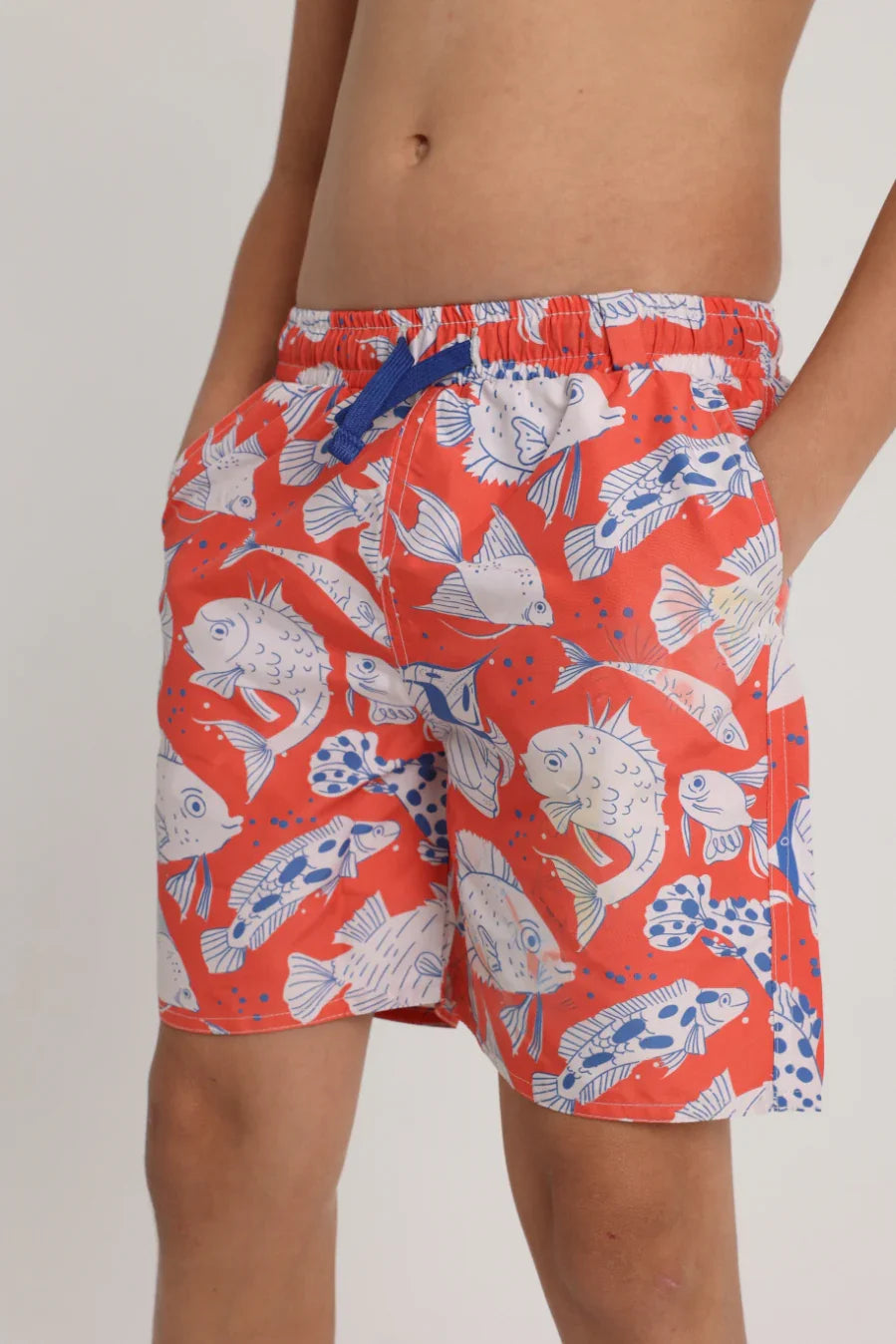 Boys Swimsuit – Red with Fish Print