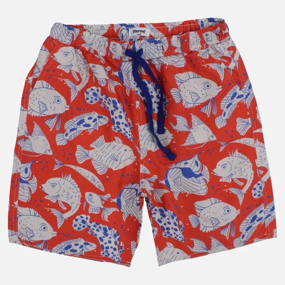 Boys Swimsuit – Red with Fish Print