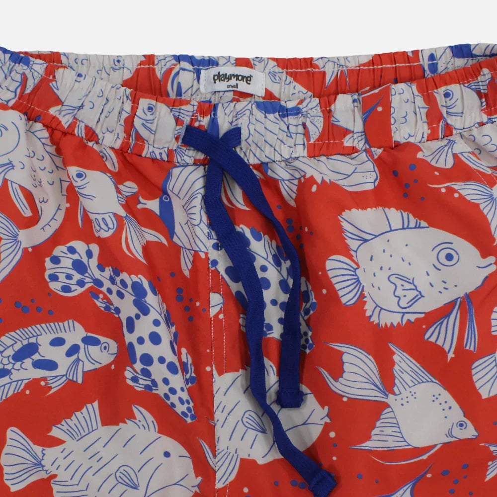 Boys Swimsuit – Red with Fish Print