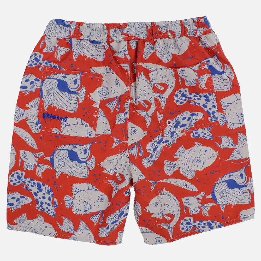 Boys Swimsuit – Red with Fish Print