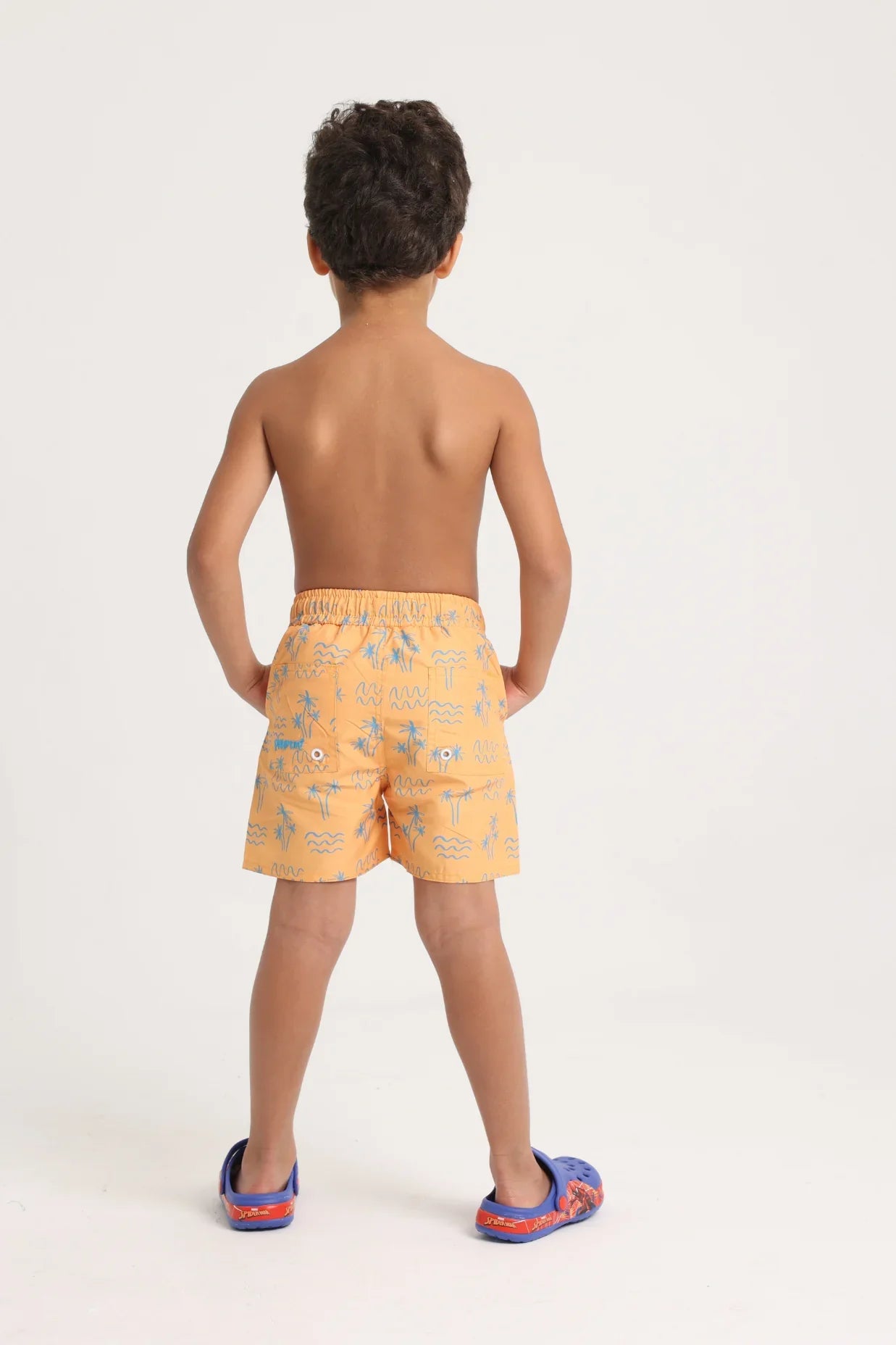 Baby Boys Swimsuit – Mustard with Palm Print