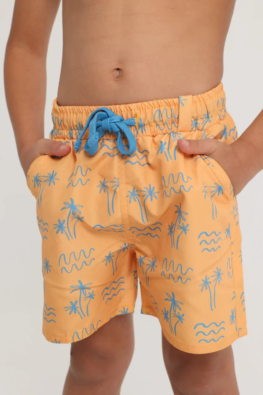 Baby Boys Swimsuit – Mustard with Palm Print