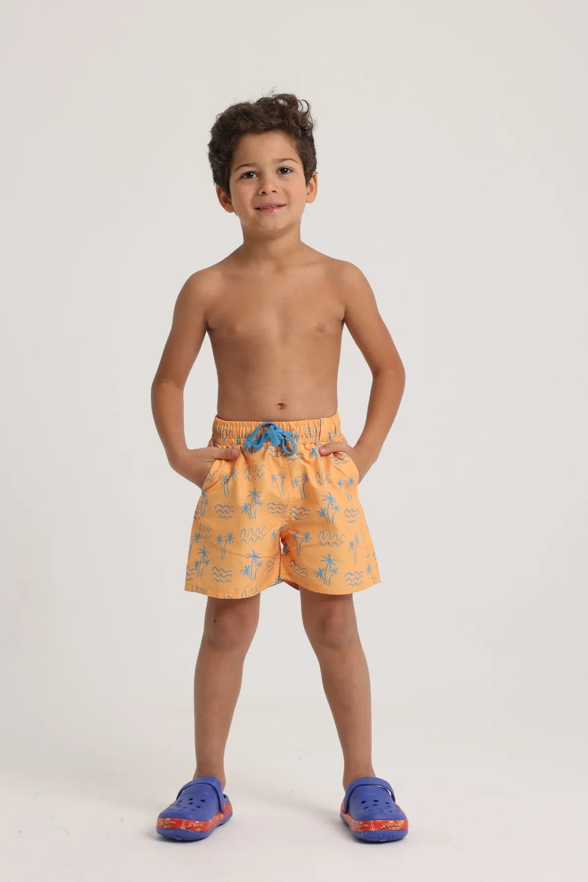 Baby Boys Swimsuit – Mustard with Palm Print