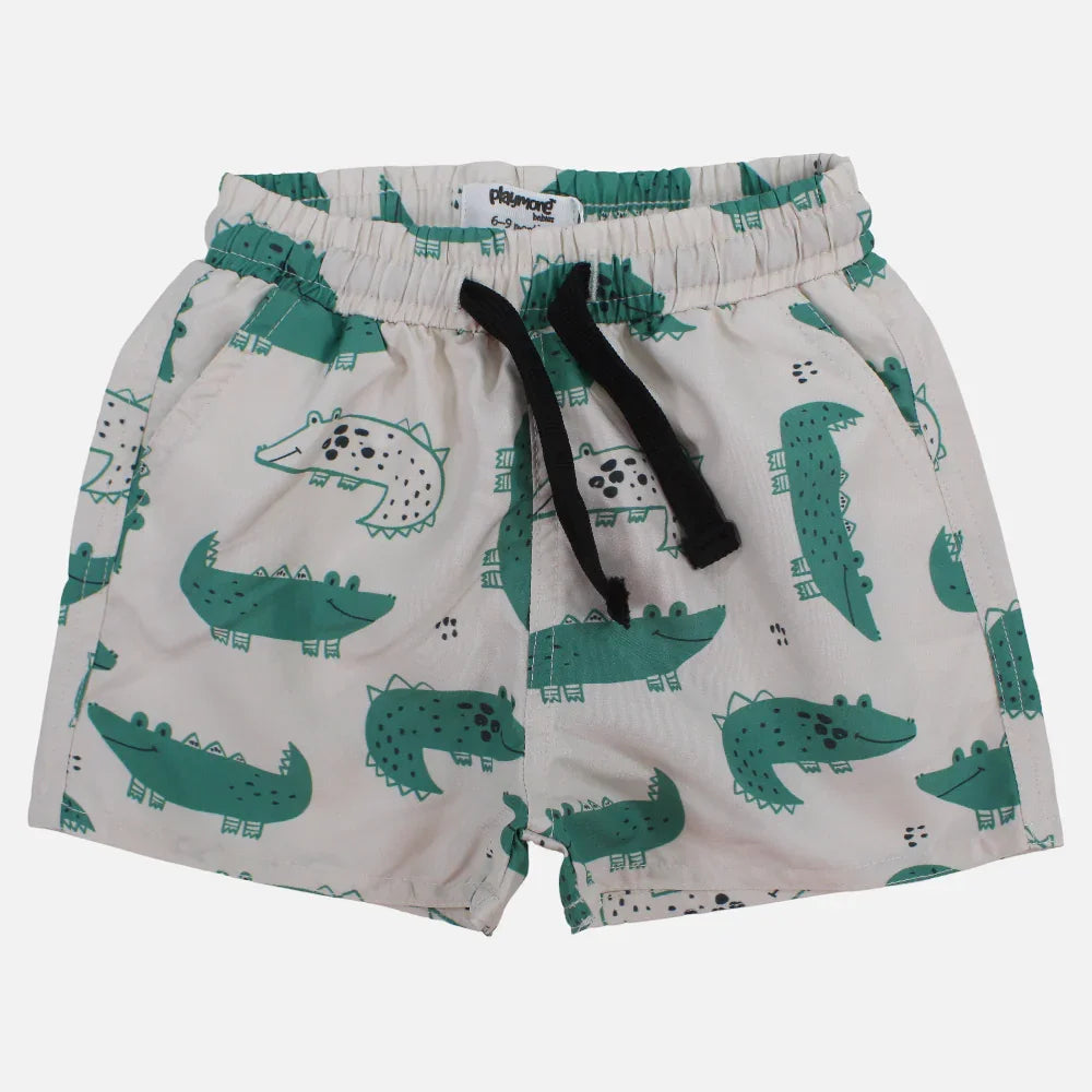 Baby Boys Swimsuit – Beige with Crocodiles Print