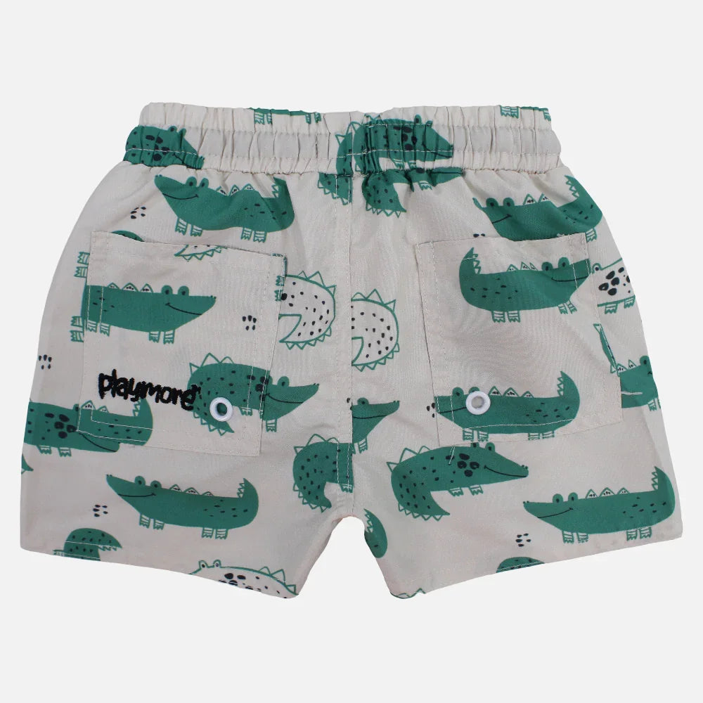 Baby Boys Swimsuit – Beige with Crocodiles Print