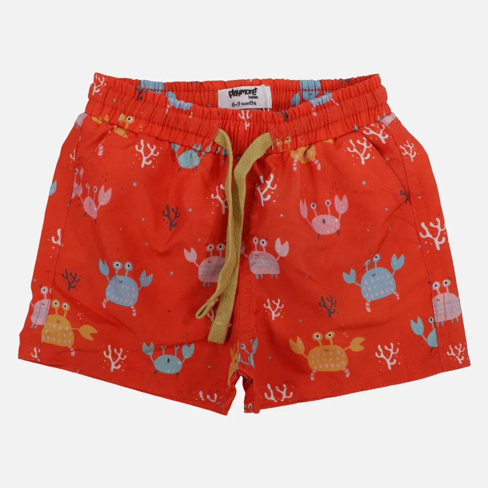 Baby Boys Swimsuit – Orange with Crabs Print