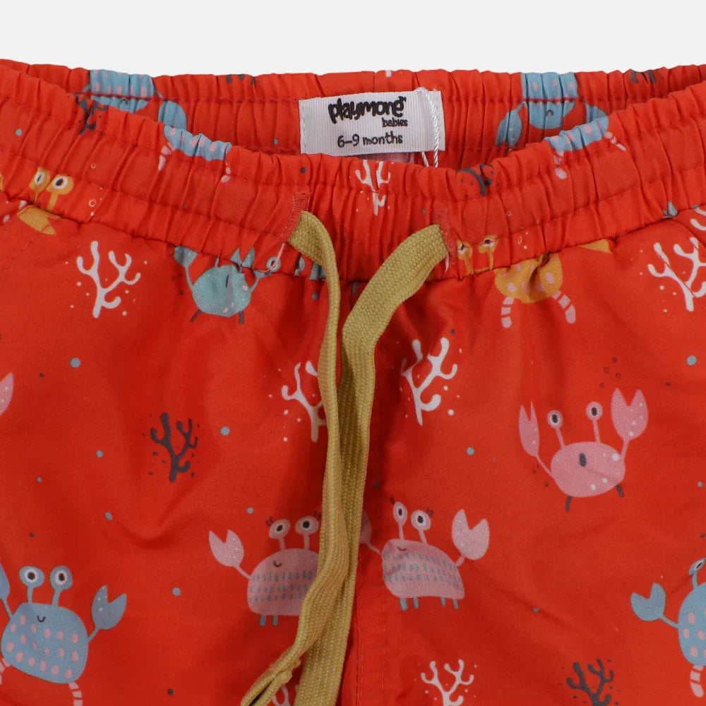 Baby Boys Swimsuit – Orange with Crabs Print