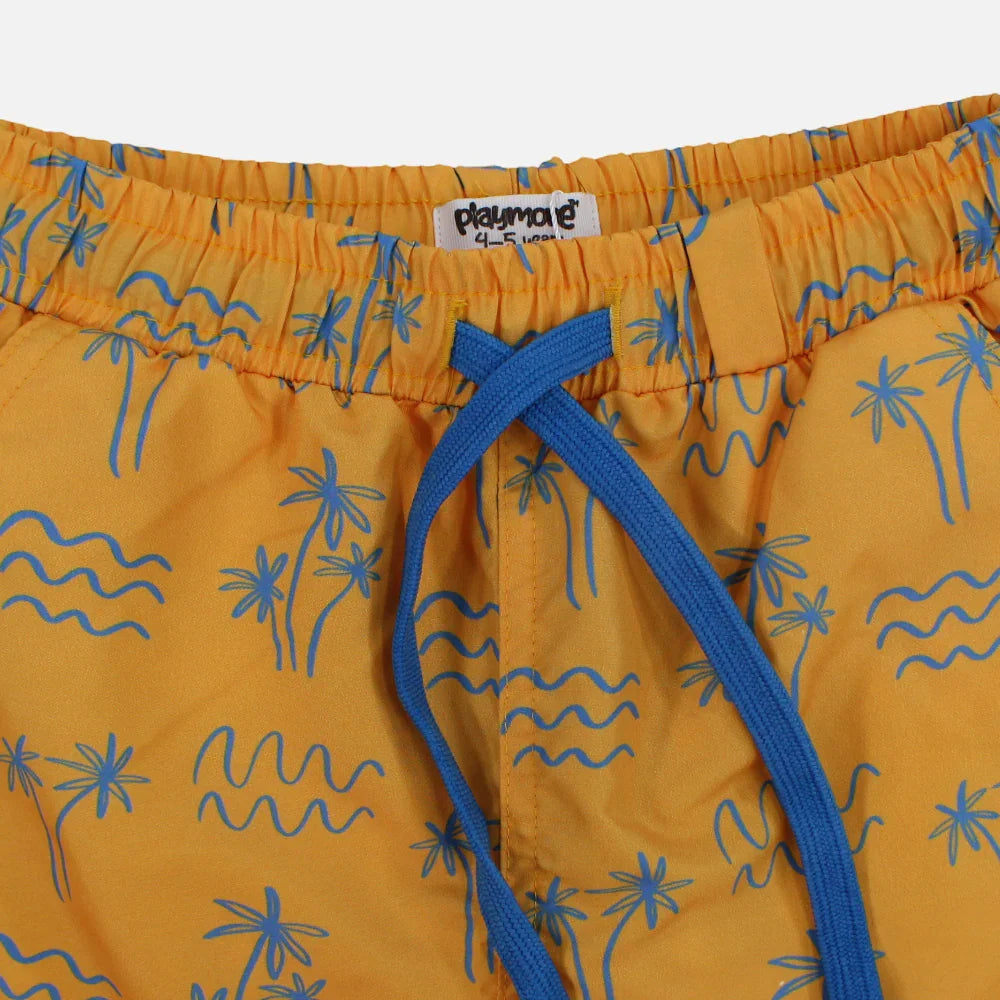 Boys Swimsuit – Mustard with Palm Print