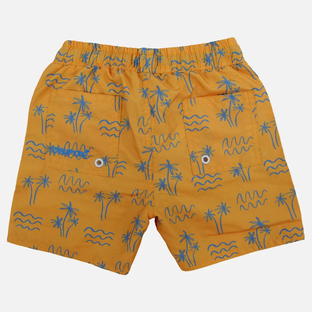 Boys Swimsuit – Mustard with Palm Print