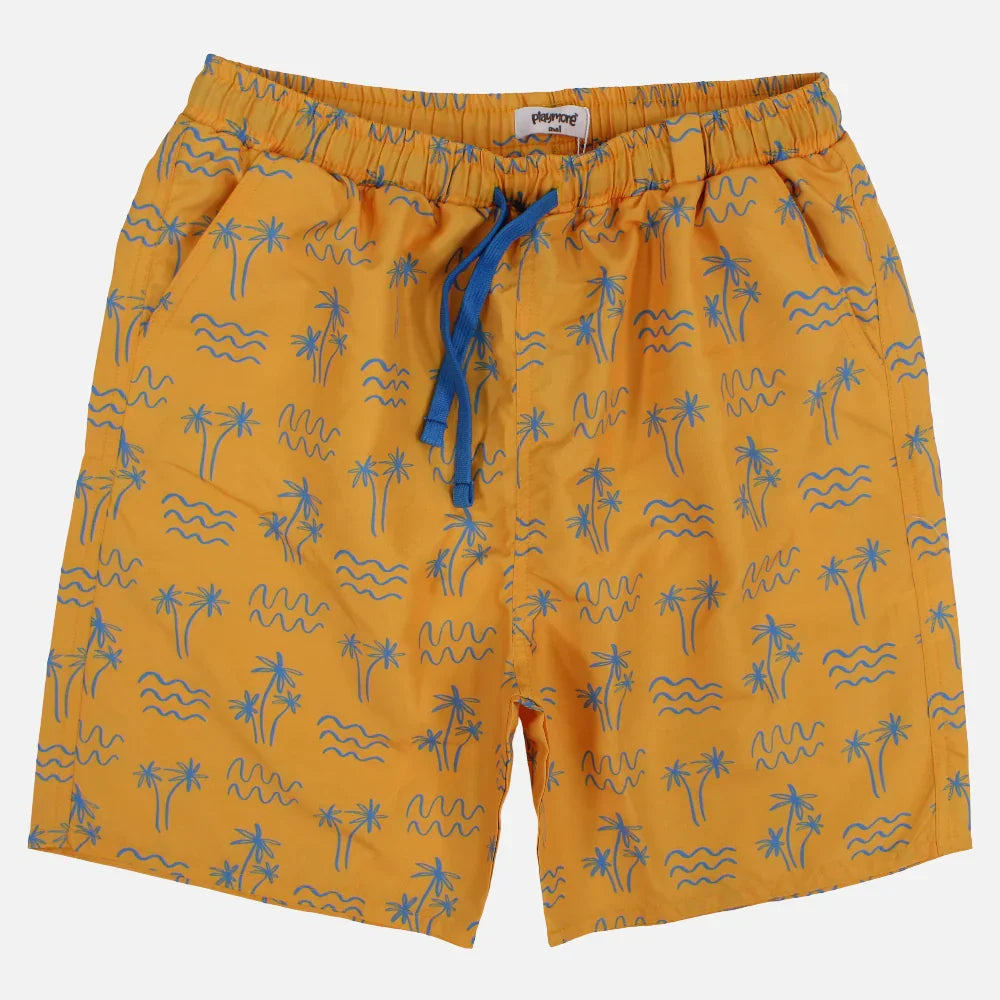 Boys Swimsuit – Mustard with Palm Print
