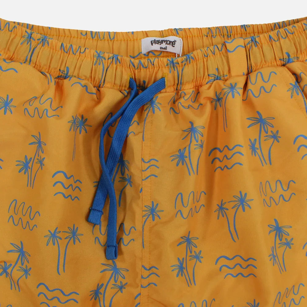 Boys Swimsuit – Mustard with Palm Print