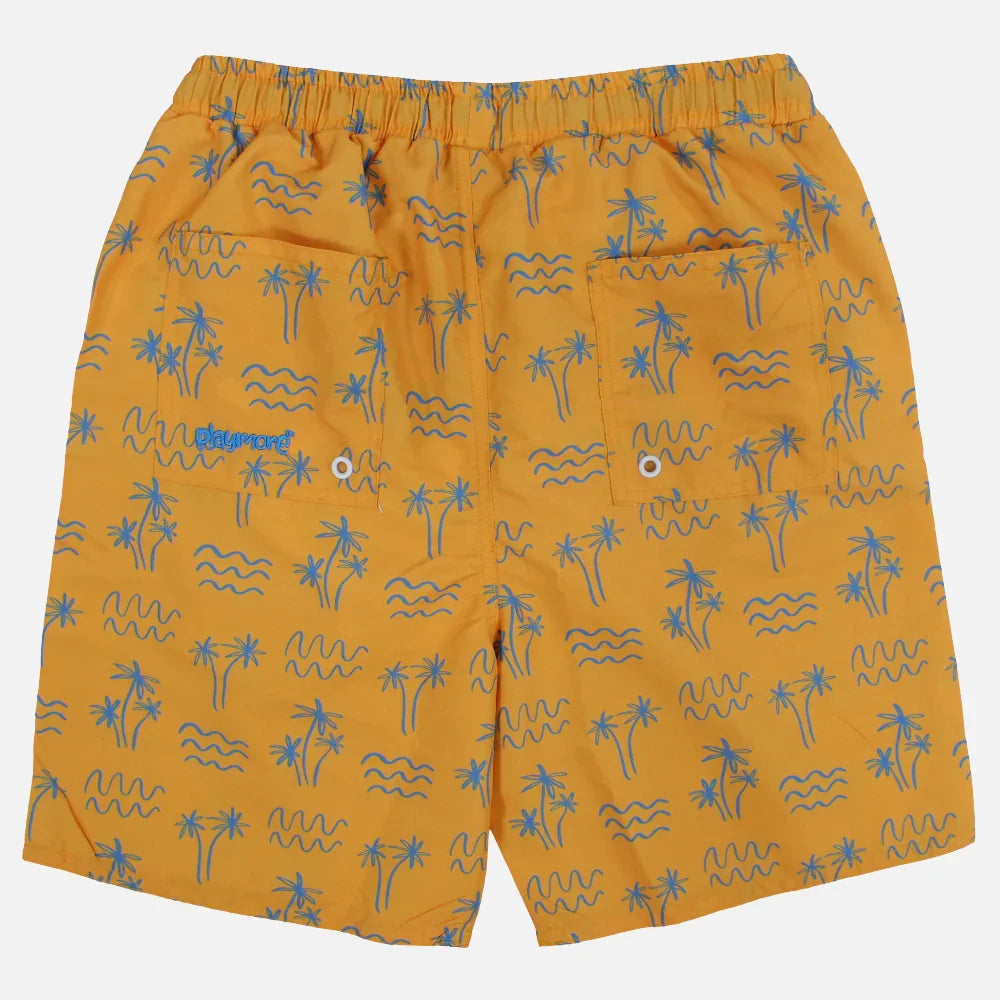 Boys Swimsuit – Mustard with Palm Print