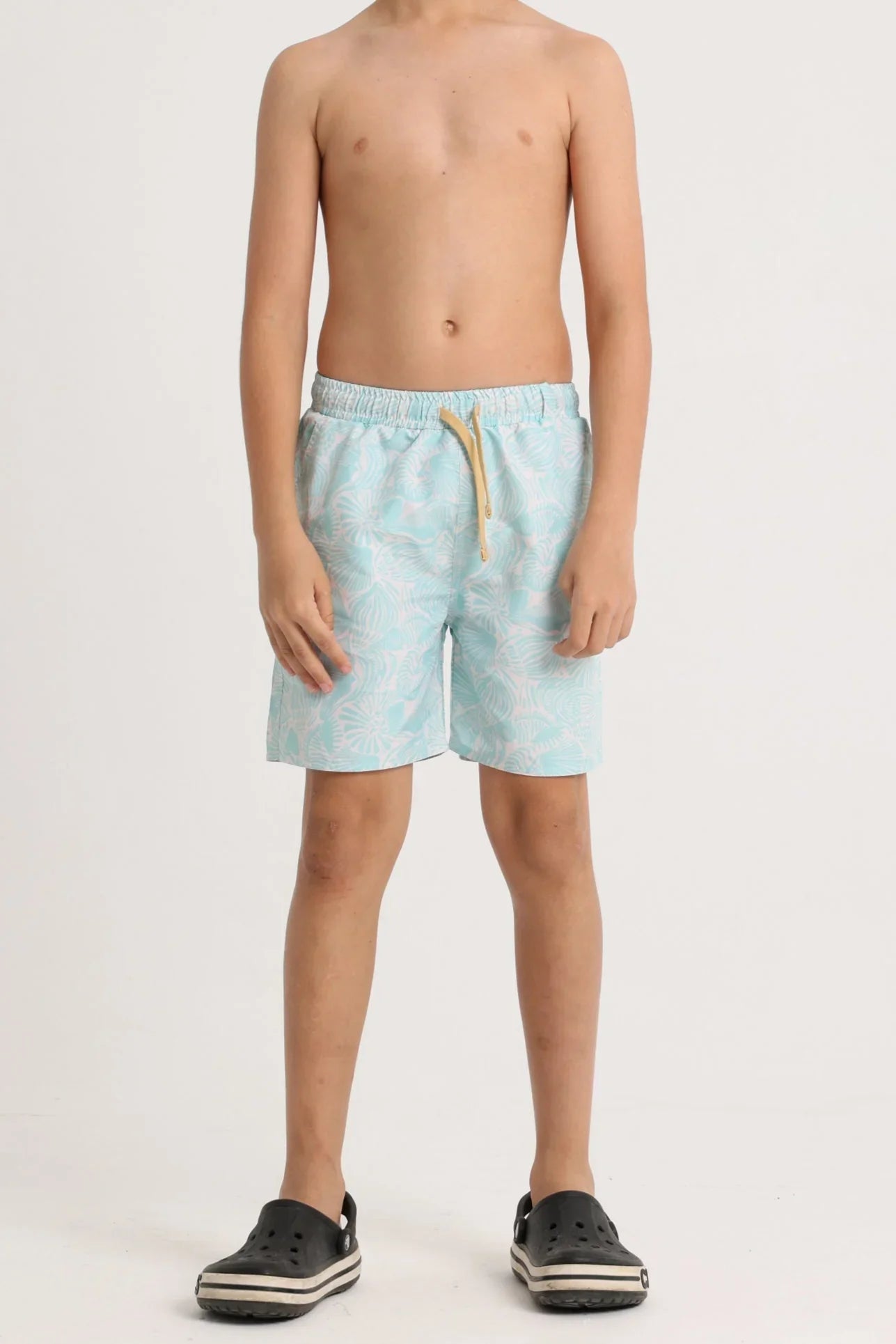 Boys Swimsuit – Aqua with Leaves Print