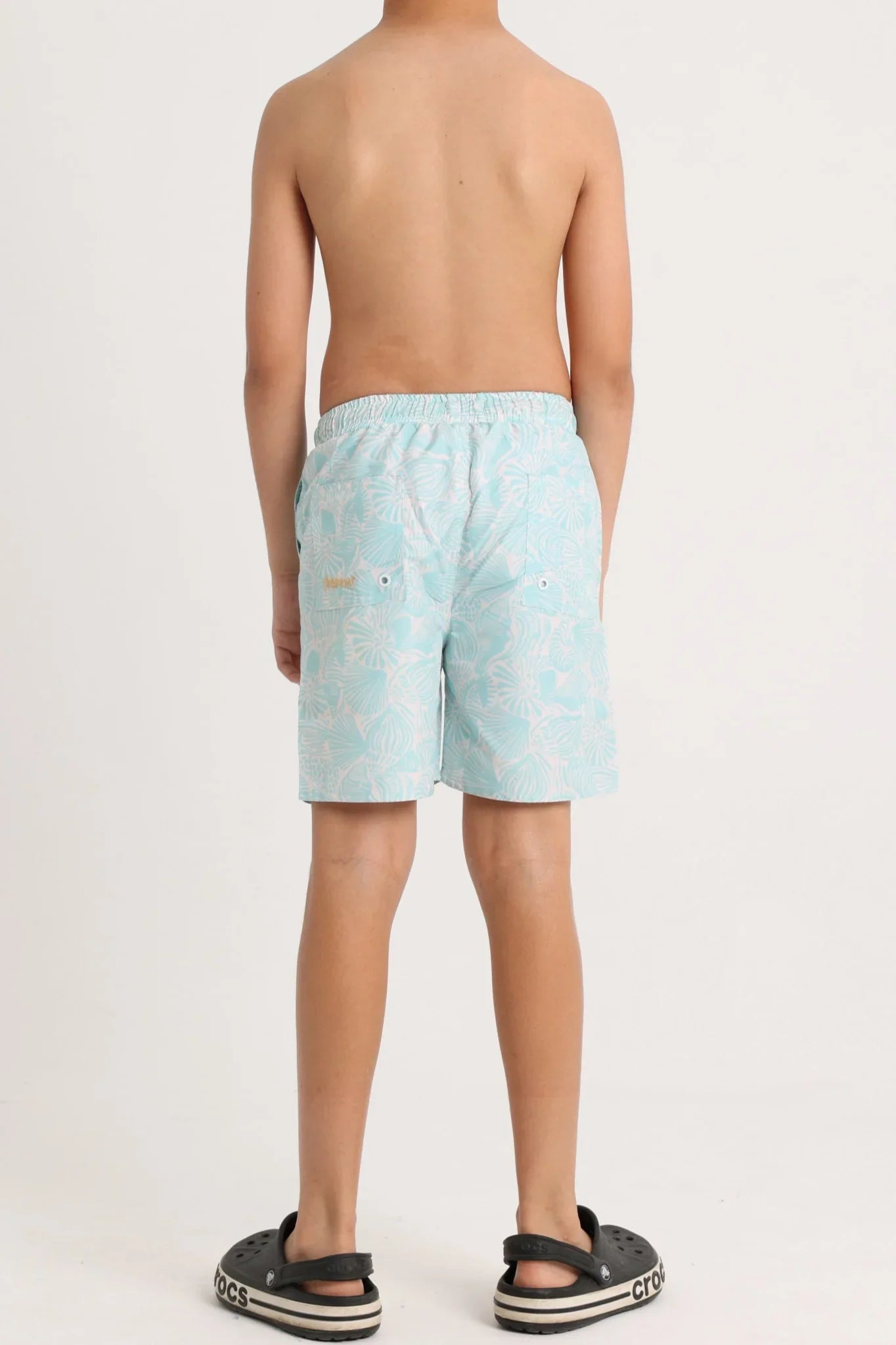 Boys Swimsuit – Aqua with Leaves Print