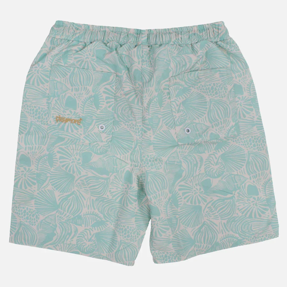 Boys Swimsuit – Aqua with Leaves Print