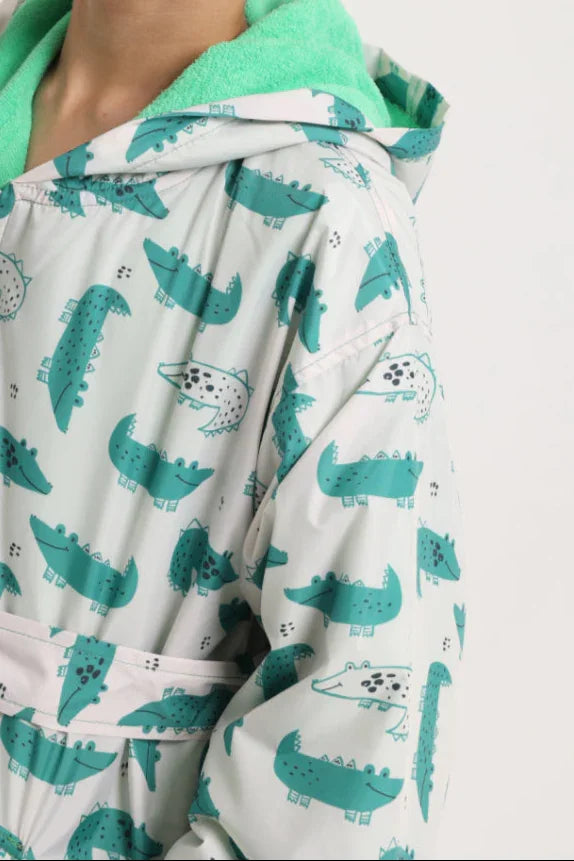 Unisex Swim Robe – Beige with Crocodiles Print