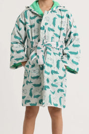 Unisex Swim Robe – Beige with Crocodiles Print