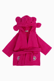 Baby Girls Plush Swim Robe – Fuchsia with Smiling Flowers Design